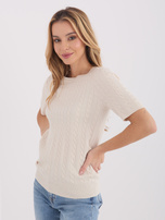 Jasnobeżowy damski sweter z krótkim rękawem 