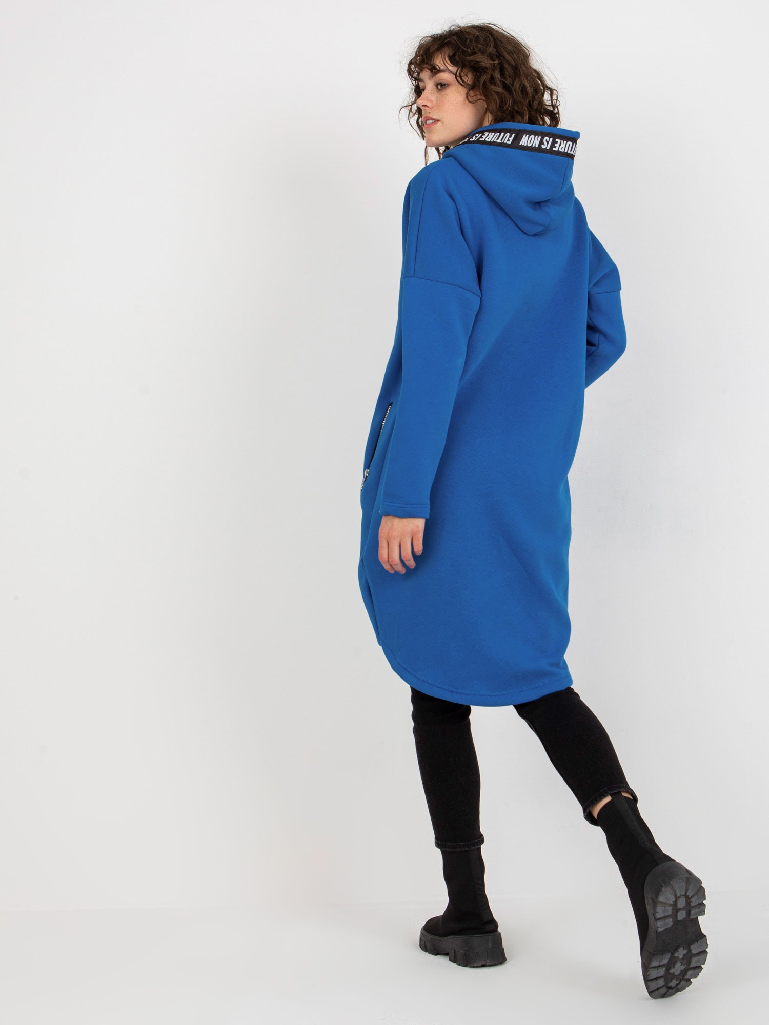 Ciemnoniebieska długa dresowa bluza rozpinana oversize