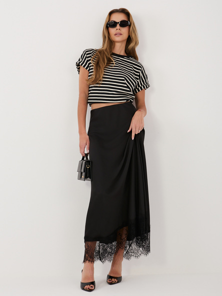 Czarna spódnica z koronkowym wykończeniem RUE PARIS