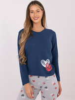 Ciemnoniebieska piżama ze spodniami w serca