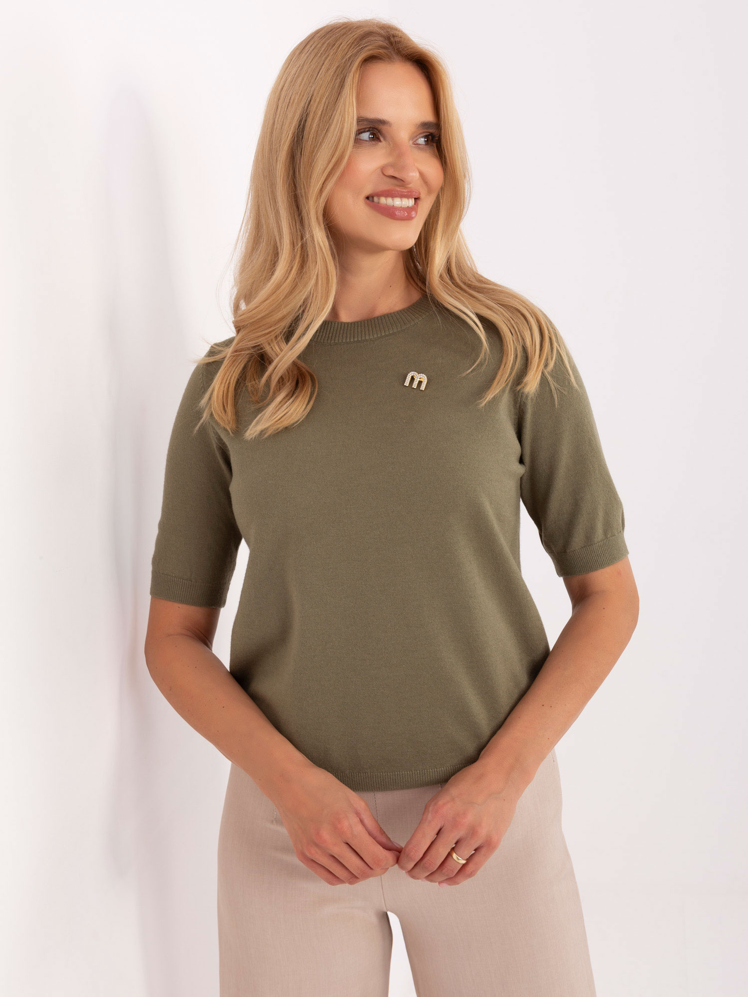Khaki damski sweter z wiskozą