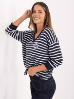 Navy women's striped blouse.