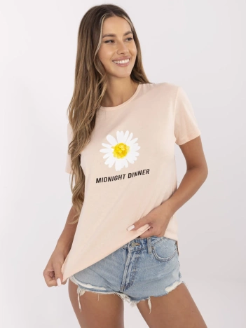 Łososiowy damski t-shirt z nadrukiem