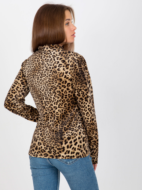 Hurt Ciemnobeżowo-czarna welurowa bluzka w panterkę RUE PARIS