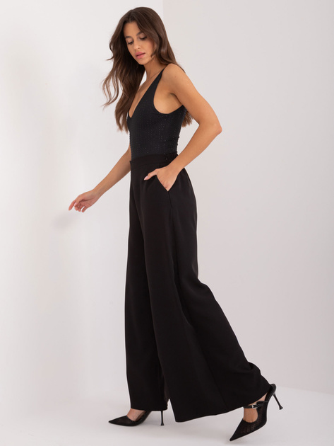 Hurtownia Czarne spodnie materiałowe z szeroką nogawką