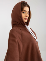 Hurtownia Brązowa długa dresowa bluza basic z kapturem