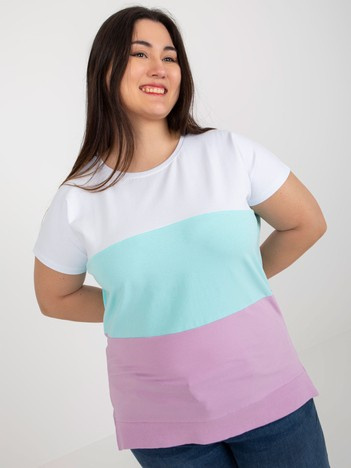 Hurt Biało-miętowa bluzka plus size z okrągłym dekoltem