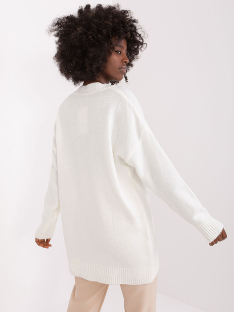 Hurt Ecru gładki sweter klasyczny z dekoltem V