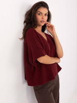 Burgundy women's oversized sweater with viscose.
