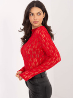 Czerwona koronkowa bluzka z dekoltem w łódkę