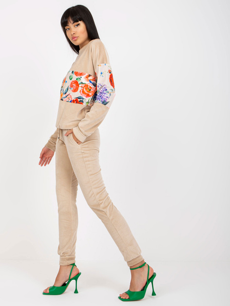 Hurt Beżowy dwuczęściowy komplet welurowy ze spodniami RUE PARIS