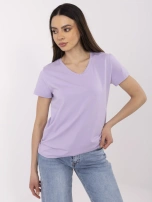 Liliowy t-shirt z dekoltem V BASIC FEEL GOOD