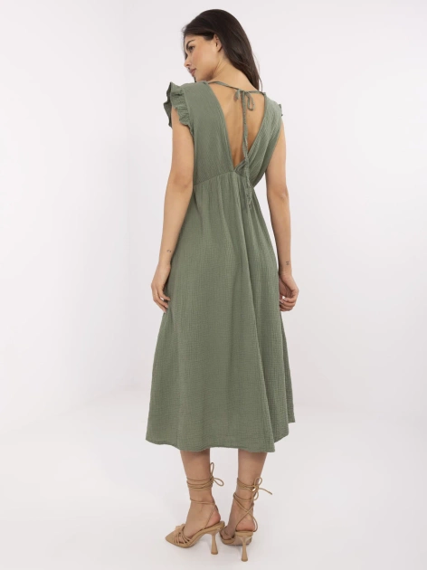 Khaki letnia sukienka z muślinu