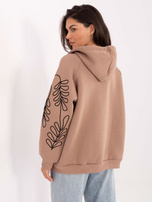 Dark beige zip-up hoodie.