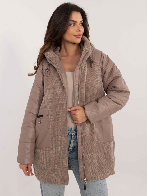 Hurt Jasnobrązowa dłuższa kurtka przejściowa z kapturem