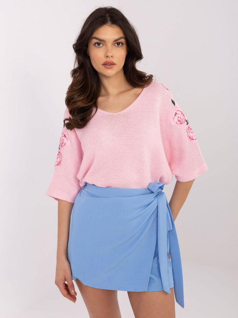 Hurt Jasnoróżowy sweter z nadrukiem w kwiaty