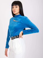 Niebieska damska bluzka welurowa ze stójką Kigali