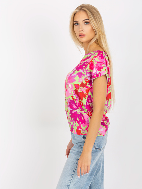 Zielono-różowa letnia bluzka w kwiaty RUE PARIS