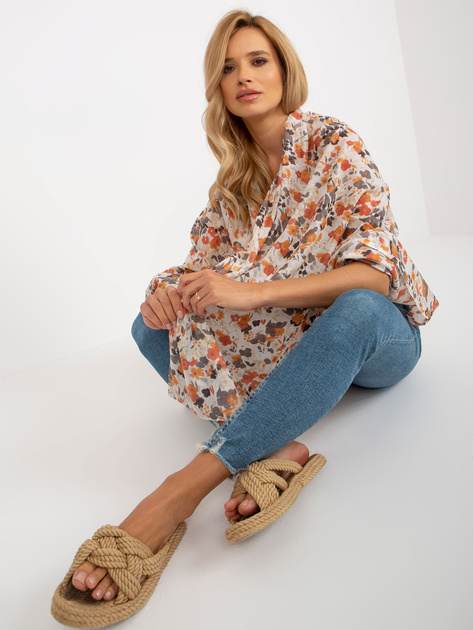 Hurt Pomarańczowo-biała bawełniana chusta w kwiaty