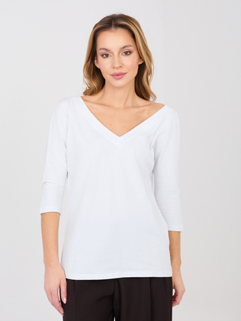 Biała damska bluzka basic z dekoltem na plecach RUE PARIS 