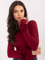 Bordowa krótka bluzka z długim rękawem