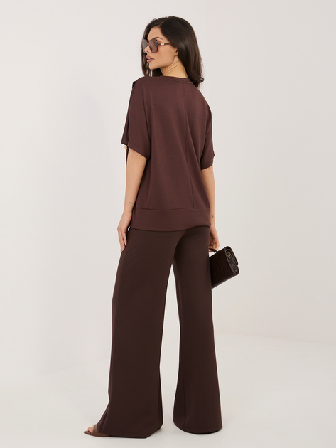 Czekoladowy damski komplet z krótkim rękawem
