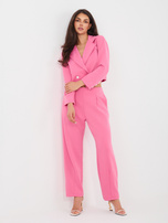 Ciemnoróżowe dresowe spodnie z zakładkami RUE PARIS 