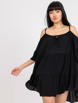 Czarna sukienka z falbaną i wiązanym dekoltem Veronique OCH BELLA 