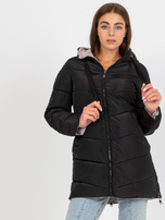 Hurt Czarno-beżowa dwustronna kurtka zimowa z kapturem