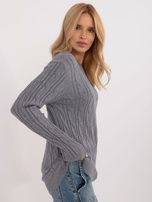 Hurt Ciemnoszary damski sweter z warkoczami i okrągłym dekoltem