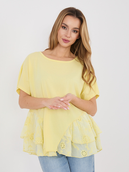 Jasnożółta rozkloszowana bluzka z haftem