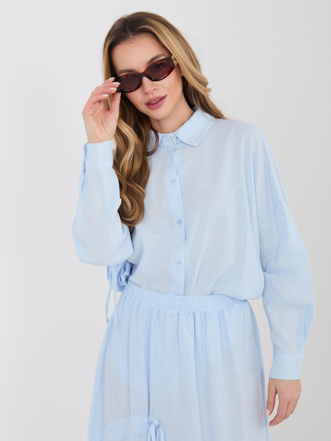Pastelowa niebieska letnia koszula z domieszką lnu
