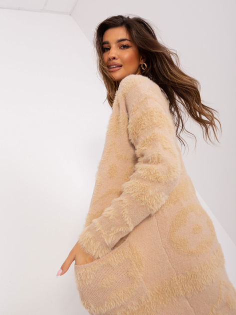 Hurtownia Beżowy dzianinowy kardigan