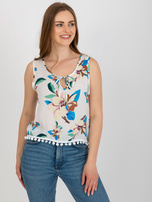 Hurt Biała bluzka w kwiaty z ozdobnym wykończeniem