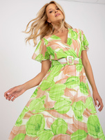 Beige and green midi dress one size with pleating