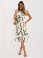 Khaki cotton dress with short sleeves.