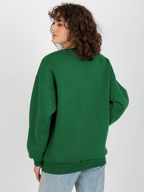 Hurt Ciemnozielona dresowa bluza bez kaptura z haftem