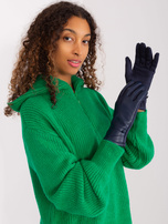 Hurt Granatowe damskie rękawiczki z guzikiem 