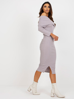 Hurt Jasnofioletowa midi sukienka basic hiszpanka w prążek