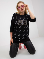 Czarna długa bluzka plus size z aplikacją z dżetów