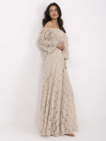 Beżowe szerokie spodnie z koronką 