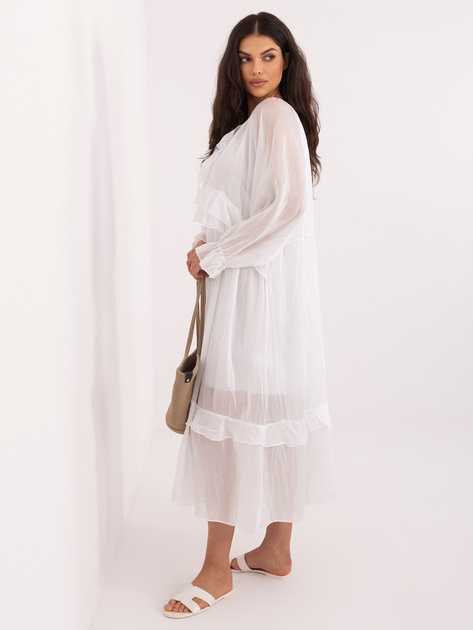 Biała midi sukienka z wiązaniem przy dekolcie