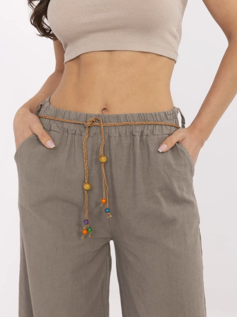 Ciemnobeżowe letnie spodnie z kieszeniami