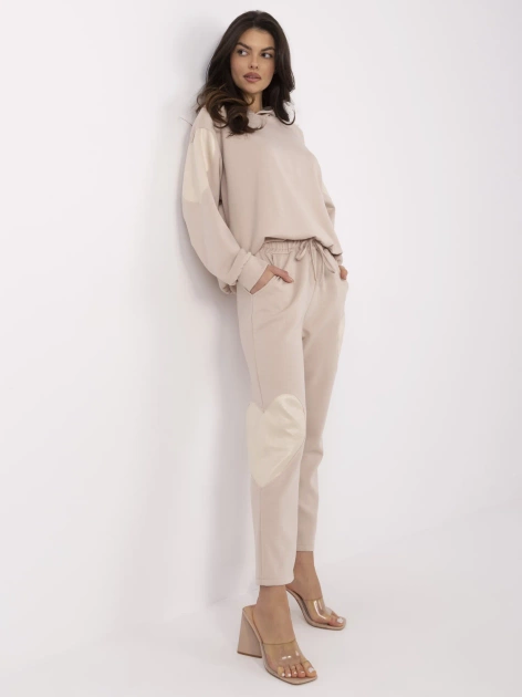 Hurt Beżowy casualowy komplet z bluzą oversize