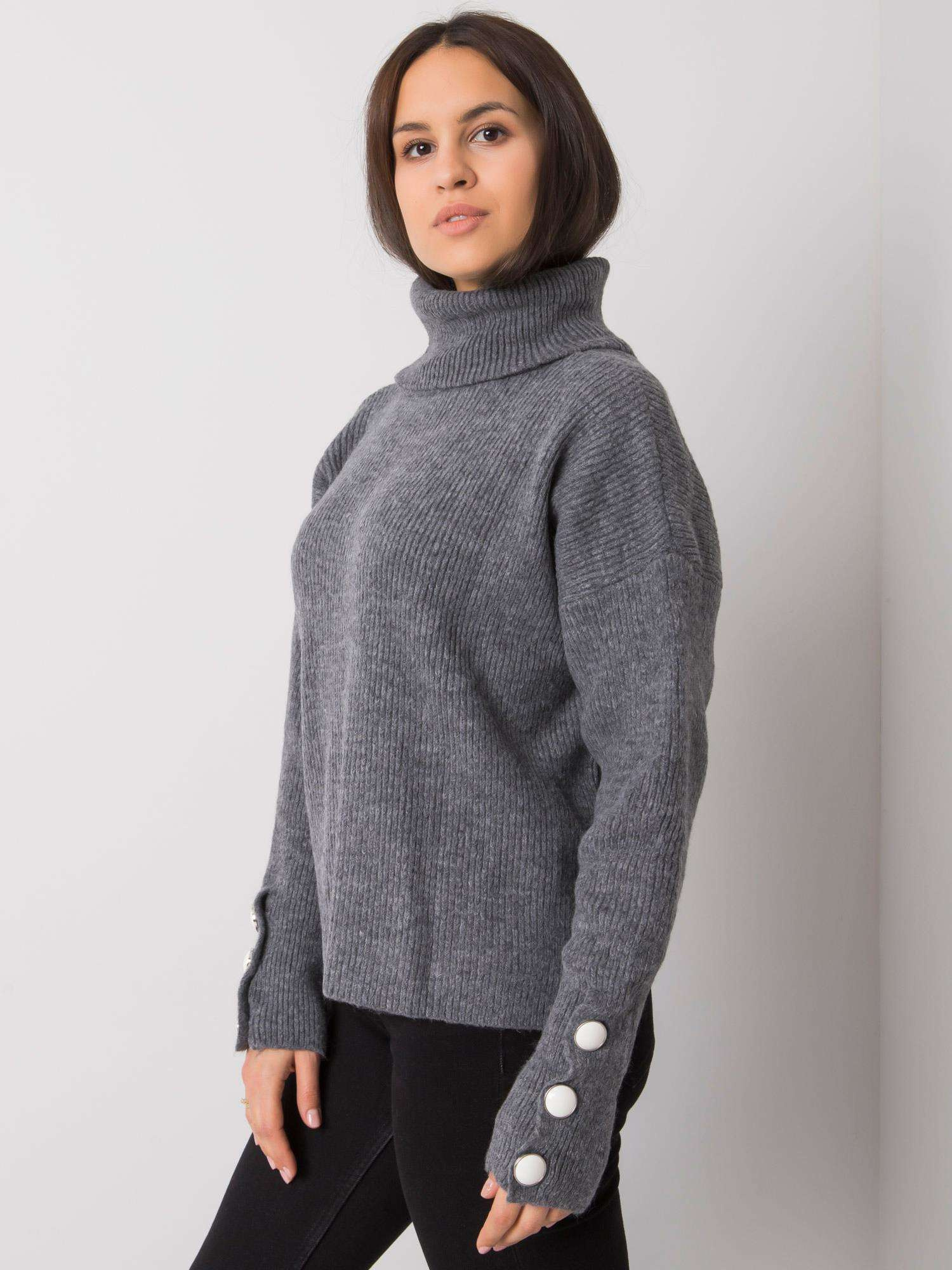 Dunkelgrauer Damenpullover mit Rollkragen Emrie RUE PARIS.