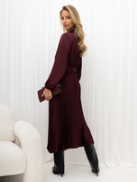 Burgundowa elegancka sukienka z plisowanym dołem RUE PARIS 