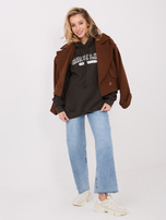 Czekoladowa damska bluza kangurka z kapturem