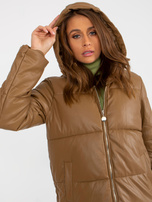 Hurt Camelowa zimowa kurtka z ekoskóry z pikowaniem 