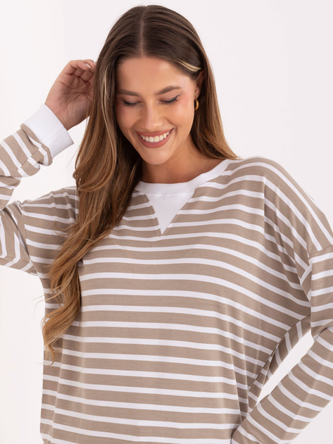 Ciemnobeżowo-biała bluzka oversize z modalu