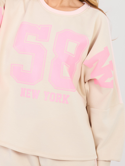 Beżowy dwuczęściowy komplet z nadrukiem RUE PARIS